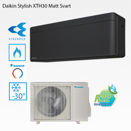 Daikin Stylish XTH 30 Svart med Nepura+ utomhusdel